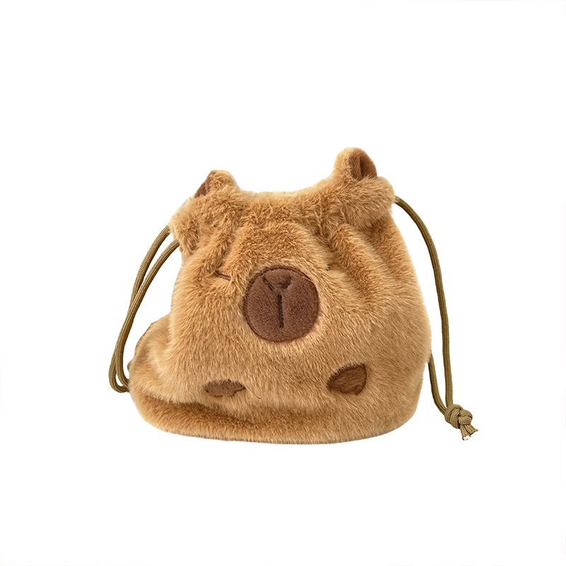 High appearance level Capibara doll crossbody single-shoulder bag, plush toy small backpack, cartoon cute capybara drawstring bag Item Picture
