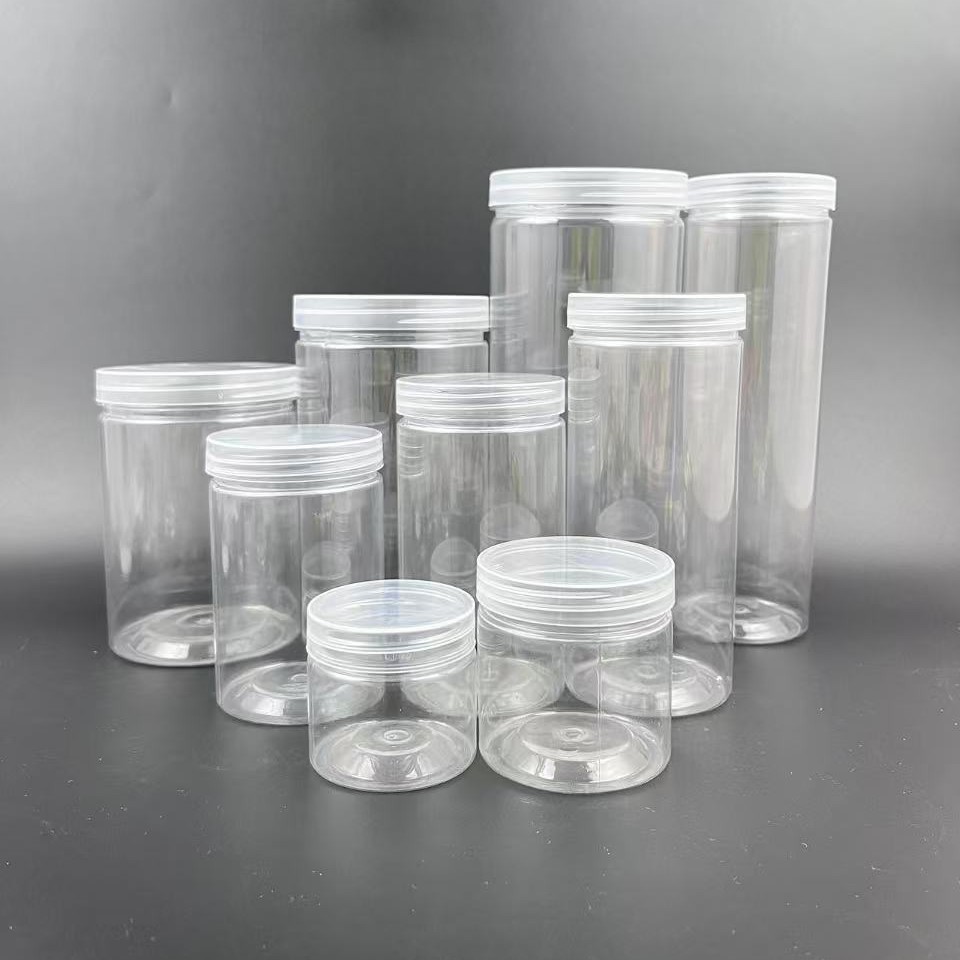 现货批发塑料瓶塑料罐密封瓶铝盖塑料透明密封罐子pet广口收纳瓶