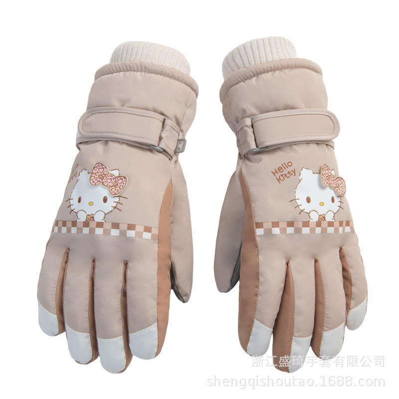 Sanrio ski gloves for women in winter are thickened with fleece, providing warmth and warmth. They are also windproof and anti-slip for outdoor cycling, featuring a cute cartoon style Item Picture