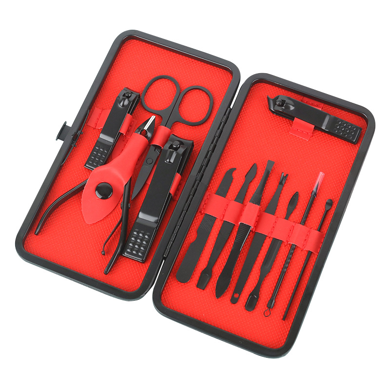 Cross-border black and red 18-piece set of nail clippers, decoration nails, nail clippers set, beauty and nail tools, complete set of nail clippers Item Picture