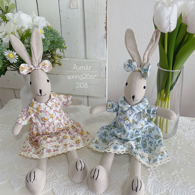 春季新款韩版碎花裙兔兔哇偶手作布艺儿童安抚玩具甜美宝宝玩偶女