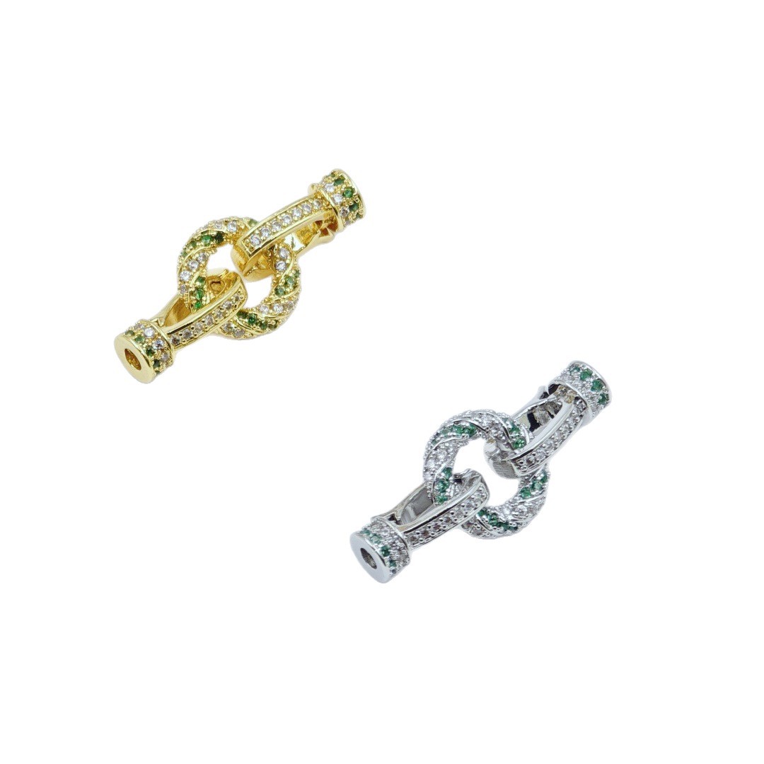 18k gold-plated full diamond twist light luxury pearl necklace bracelet clasp emerald jade millet bead connection clasp accessory Item Picture