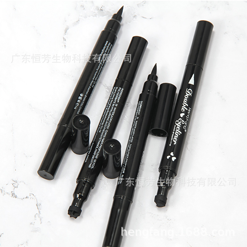 Hengfang Cross-border Big Eye Thick Black Double-head Seal Eyeliner Pen Heart Star Moon Flower Seal Eyeliner Lazy Person Seal details Picture