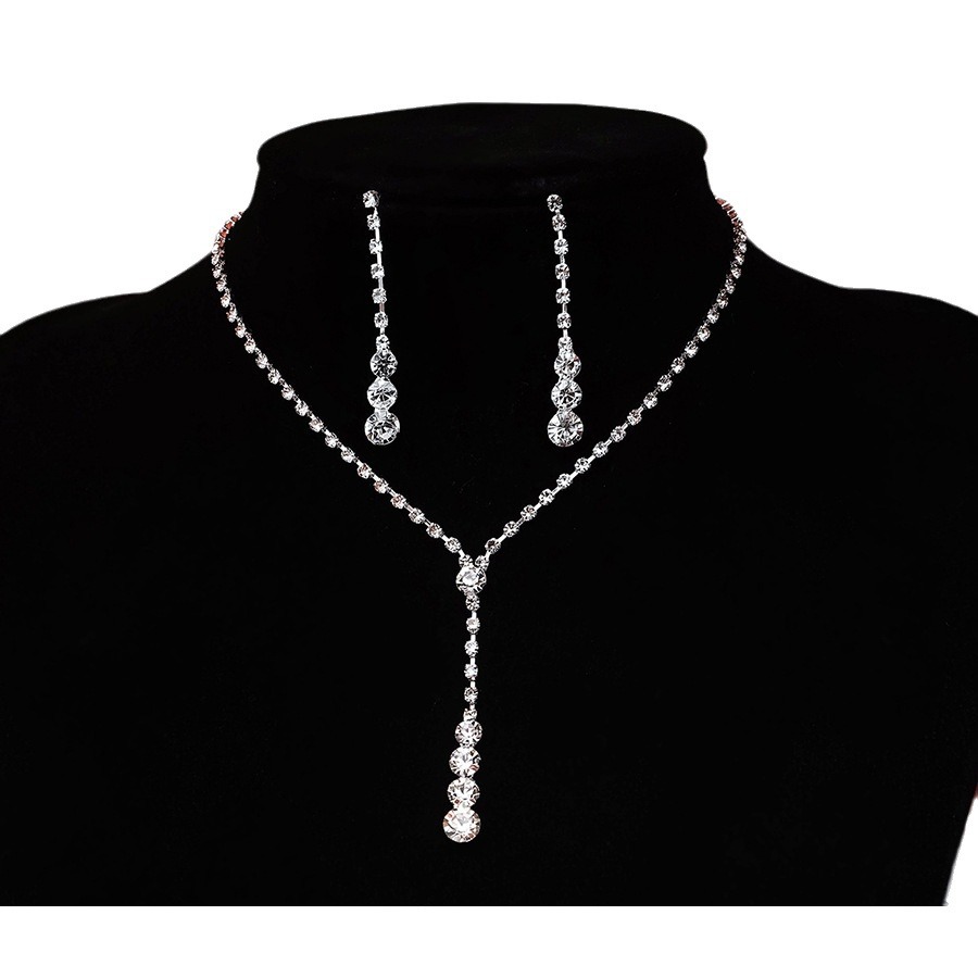 Fashionable European and American light luxury zircon necklace earrings set, bride's wedding dress evening gown accessories, dinner party accessories Item Picture
