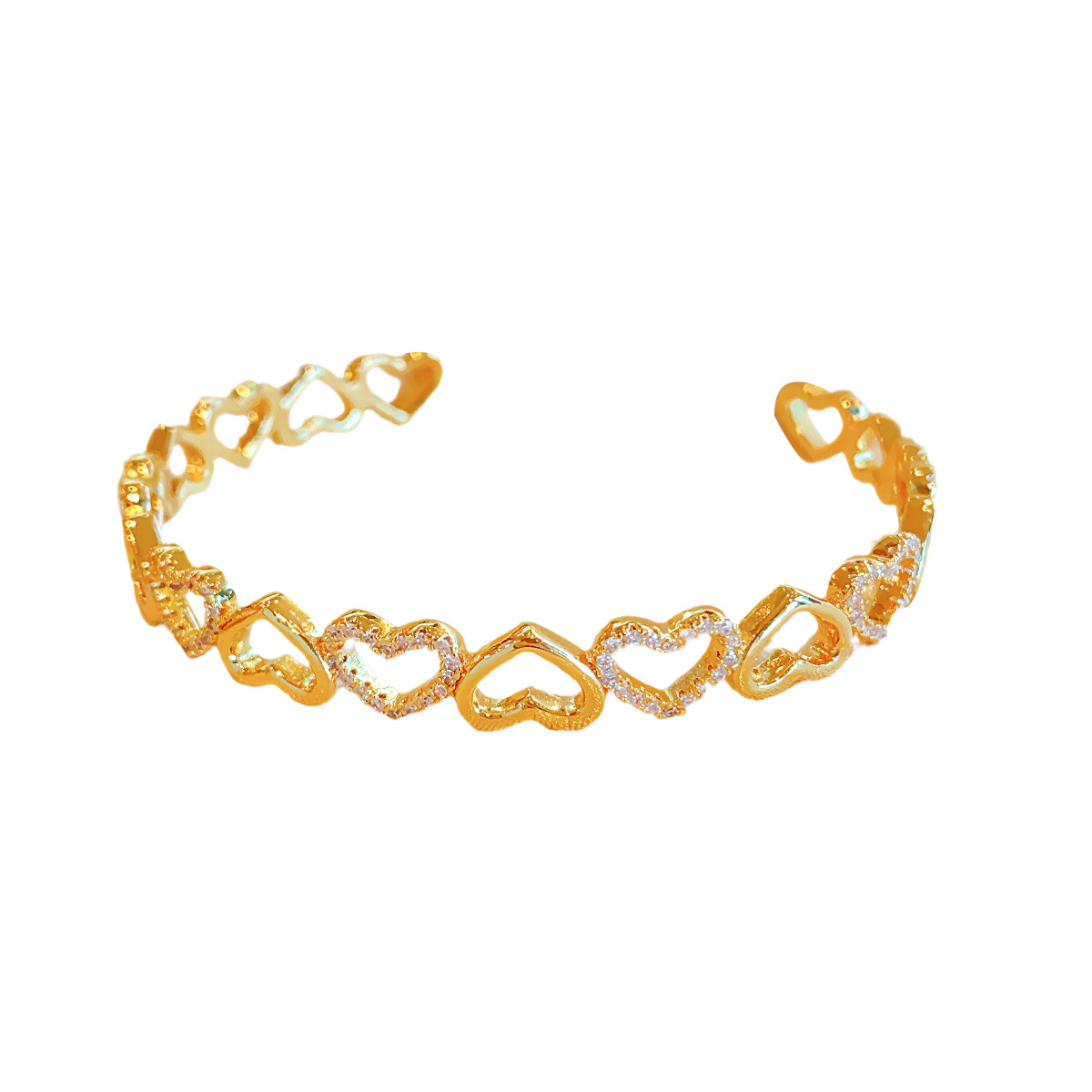 French light luxury hollowed-out heart bracelet, 18k real gold jewelry, open heart bracelet Item Picture