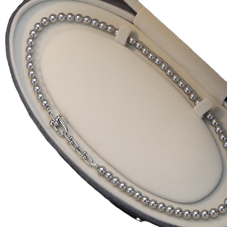 Shi Jia Zhen Duo Duo Mottled grey pearl neck chain horseshoe buckle Women's 2024 new bestseller sweater chain collarbone chain Light luxury Item Picture