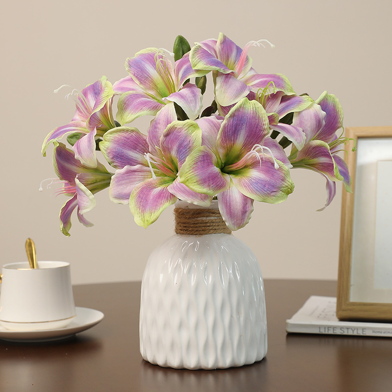 New faux single-stem 2-head orchid, Amaryllis, diy hand-held bouquets, flower arrangements, and decorative materials for home and hotel dining tables details Picture