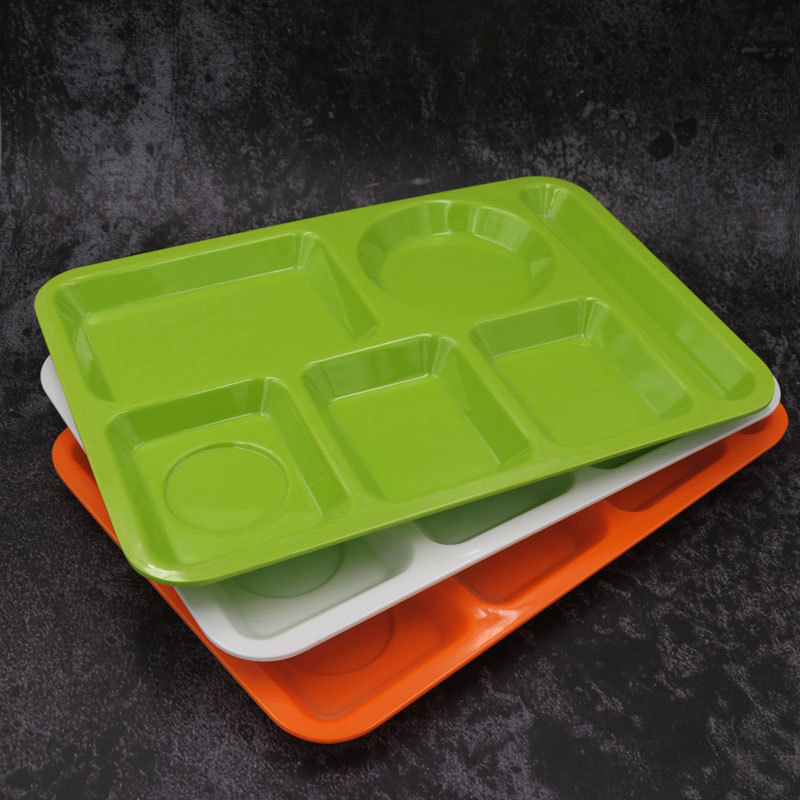Canteen fast food plates, melamine tableware, rectangular six-compartment plates, A5 imitation porcelain Chinese plates, compartments plate manufacturer wholesale details Picture