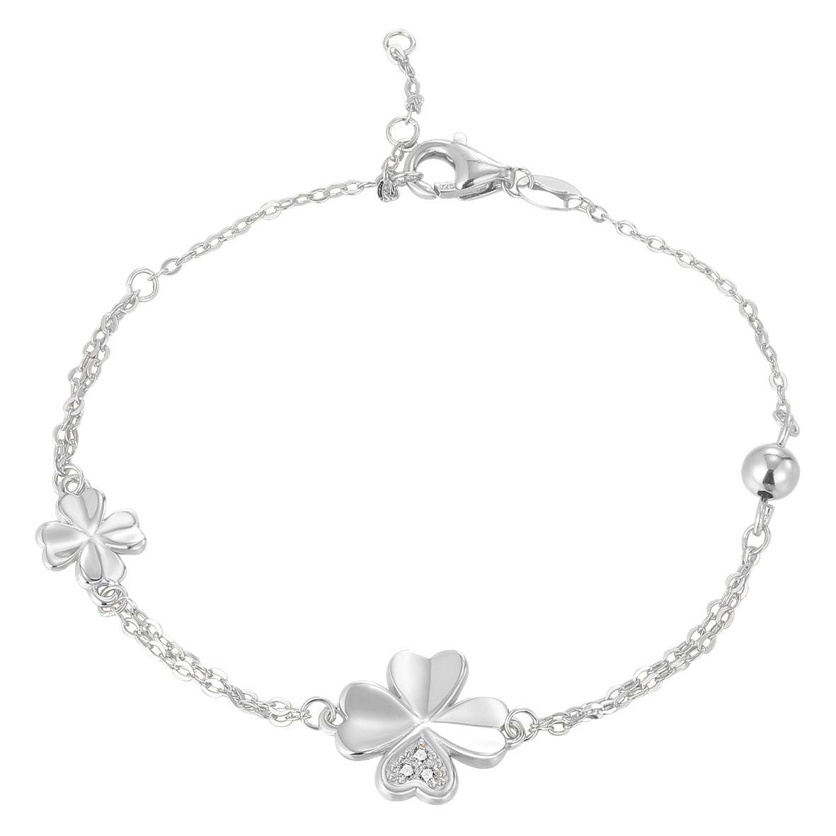 Lucky Four-leaf Clover bracelet with slightly inlaid plain silver fashion jewelry, forest-themed light luxury factory wholesale Item Picture