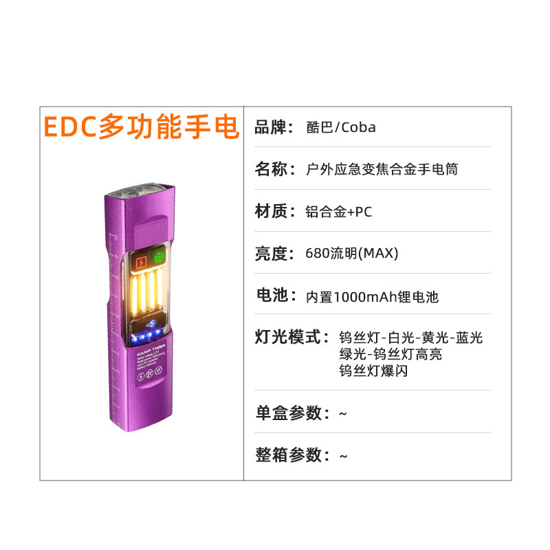 A multi-functional small square box high-brightness household outdoor lighting flashlight with eight light sources, portable and rechargeable magnetic suction flashlight for people who go to bed late Specification image