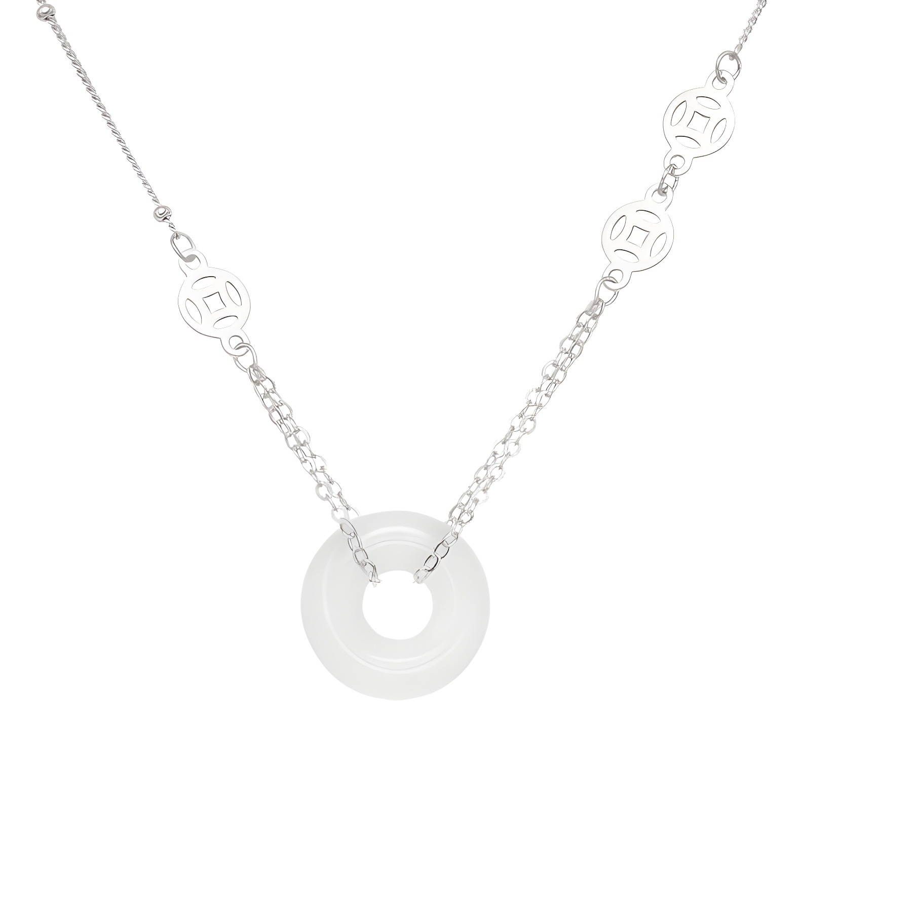 925 Peace Pendant Pure Silver Necklace, women's traditional Chinese style, ethnic style, coin chalcedony, New Chinese style, ins, high-end look Item Picture