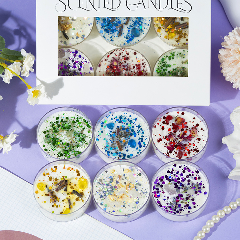 跨境干花亮片香薰蜡烛批发香氛晶石贝壳手工豆蜡伴手礼物套装摆件