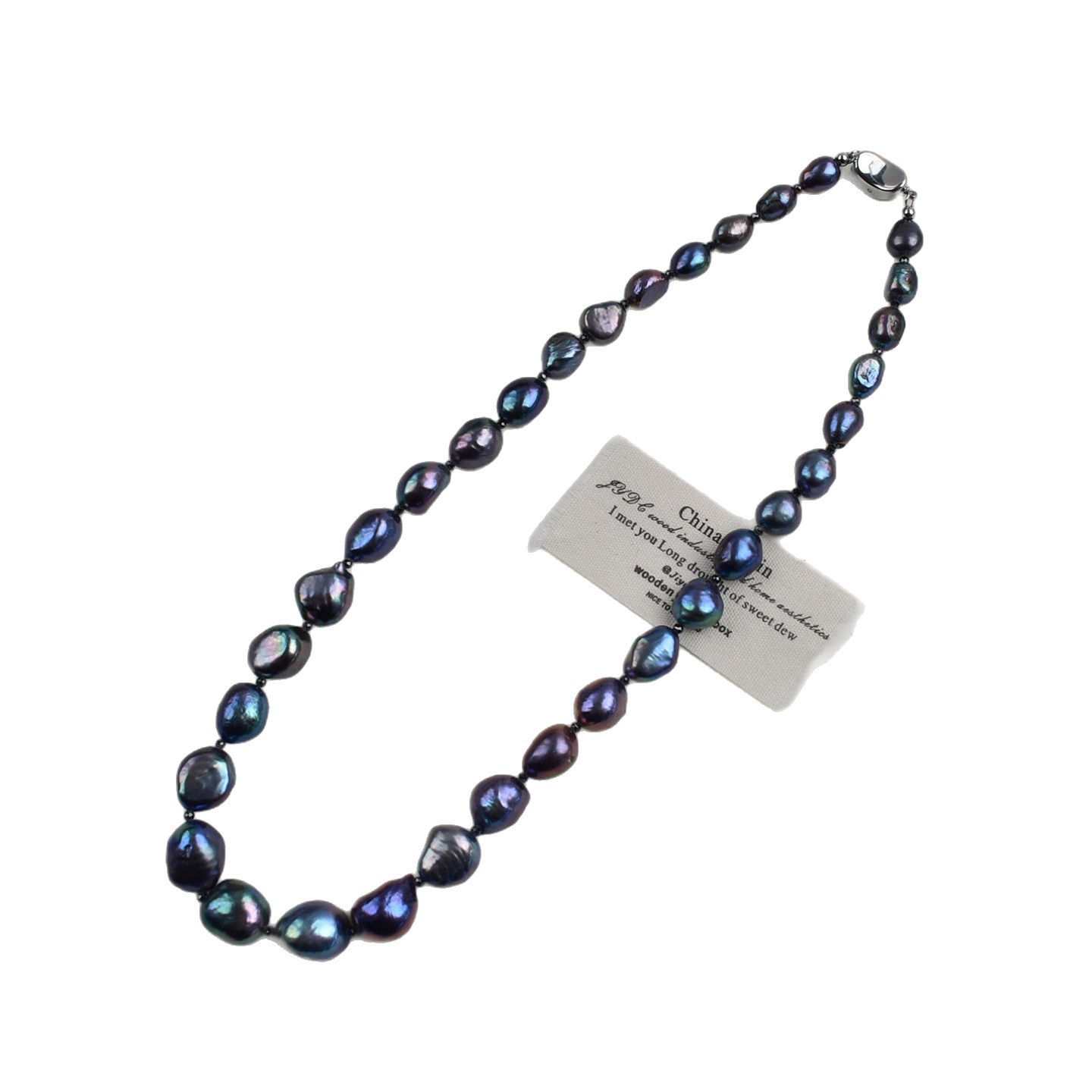 Natural pearl size gradient peacock green pearl necklace, 925 silver freshwater pearl elegant and simple style necklace Item Picture