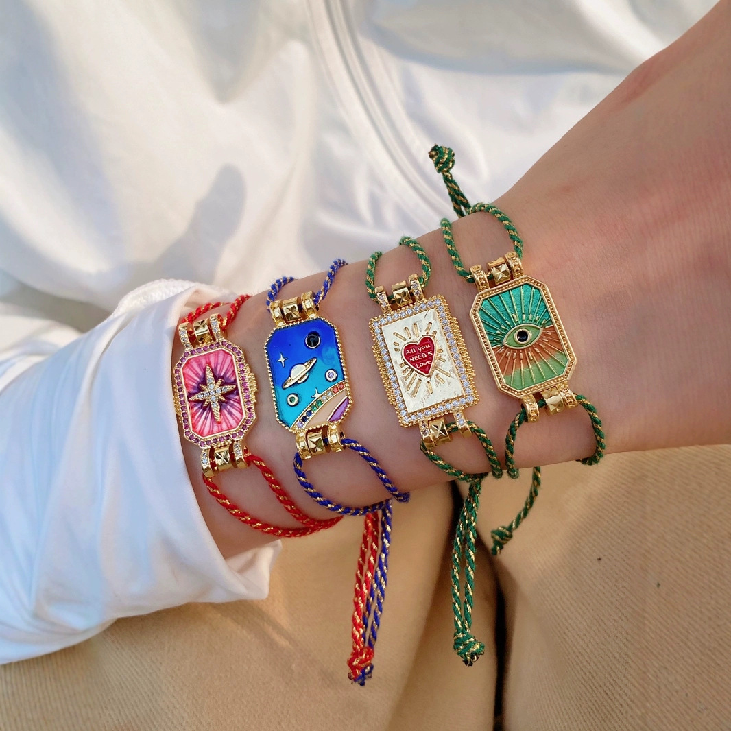 European and American fashionable oil-dripping Tarot card woven hand-arranged heart-shaped planet Octagonal star artistic retro original design bracelet