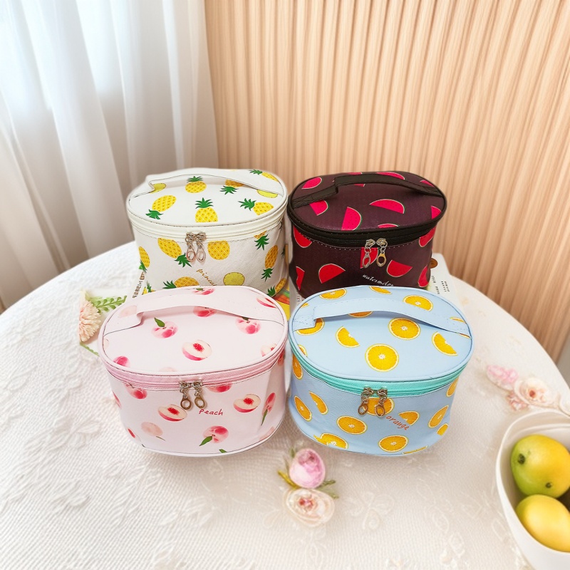 防水旅行可爱少女水果图案多功能手提护肤品pu收纳盒大容量化妆包