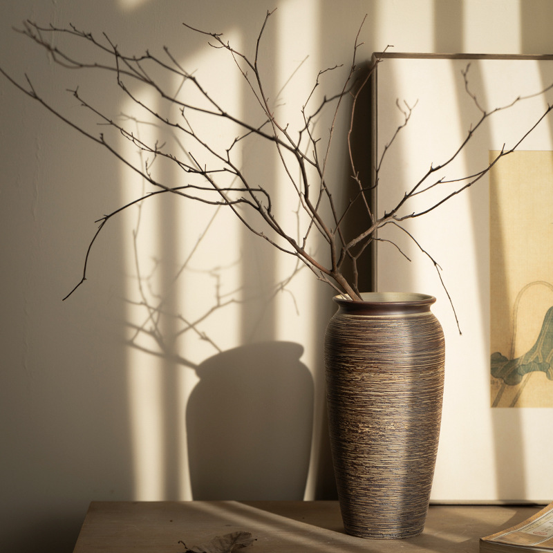2026新中式陶瓷花瓶家居酒店插花干花装饰品复古怀旧粗陶摆件