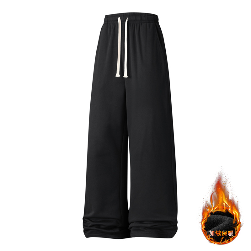 Straight-leg, fleece sweatpants for men, loose, large, thick, warm, sporty and casual trousers in Korean style details Picture