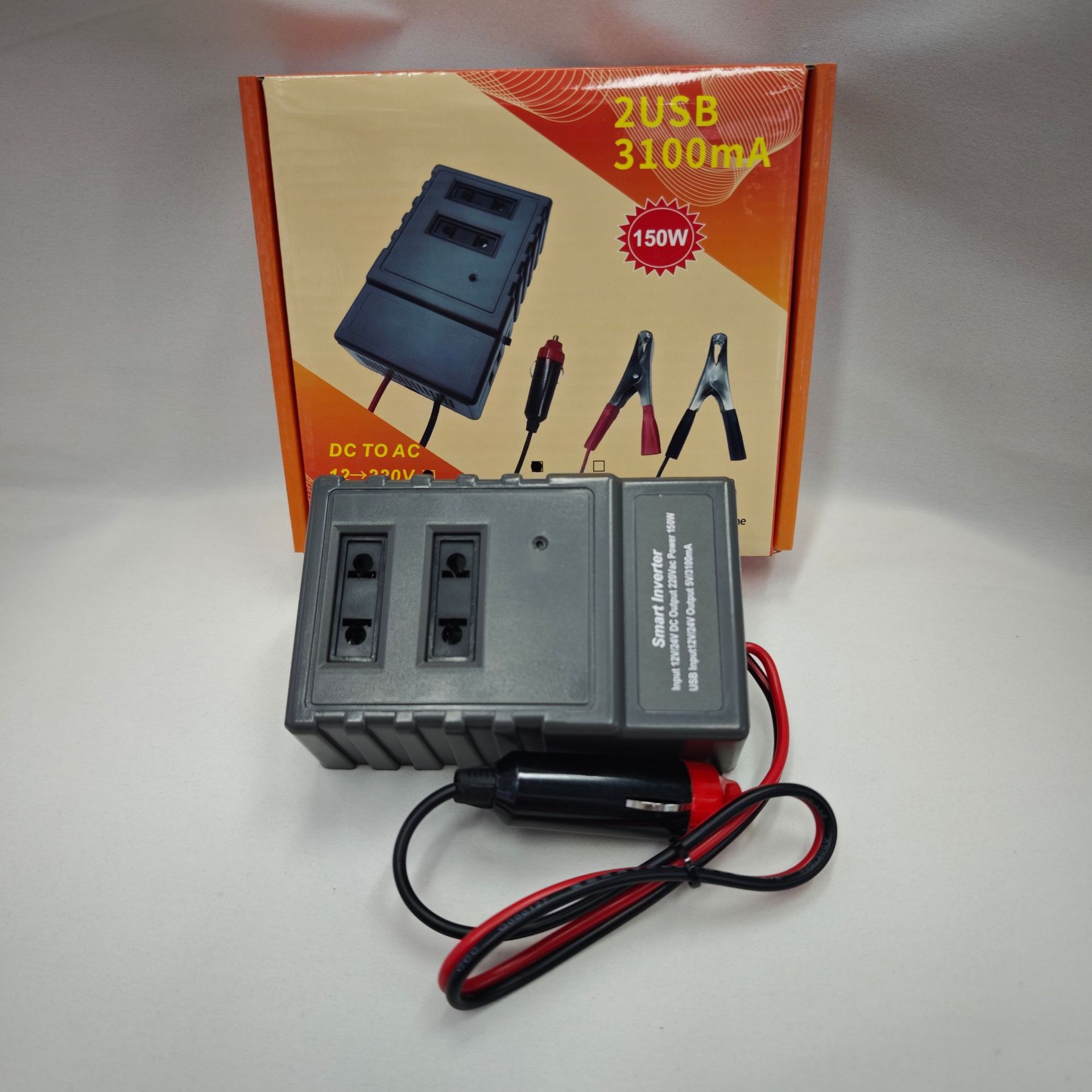 Car inverter 2USB3100MA alligator clip charger 150W inverter 12V-220V car inverter Item Picture
