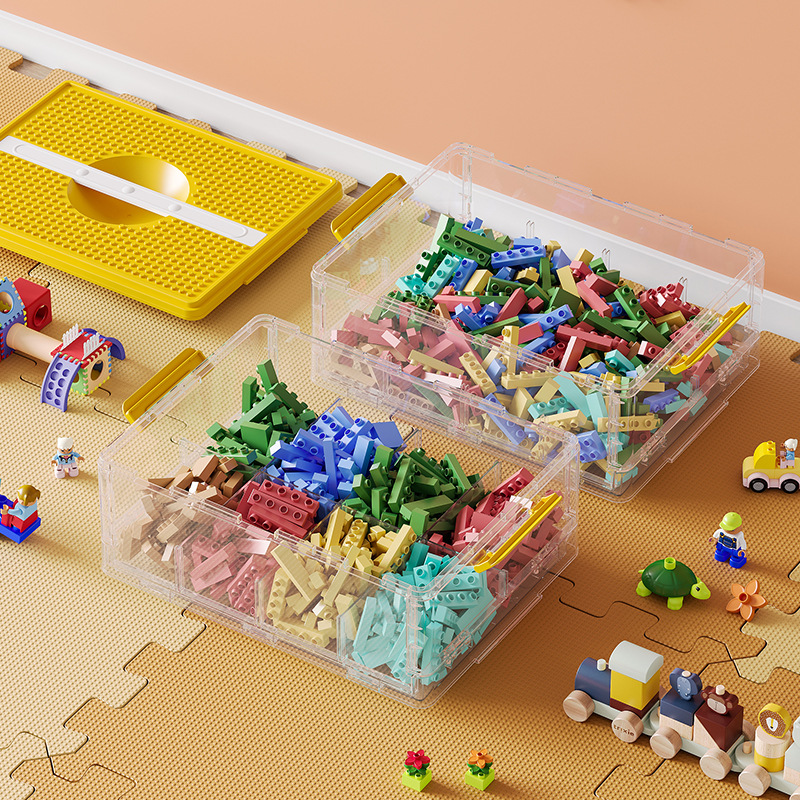 The building block storage box can be stacked in layers. The children's toy organization box is divided into compartments and classified. It is a plastic LEGO transparent storage box Application Scenario