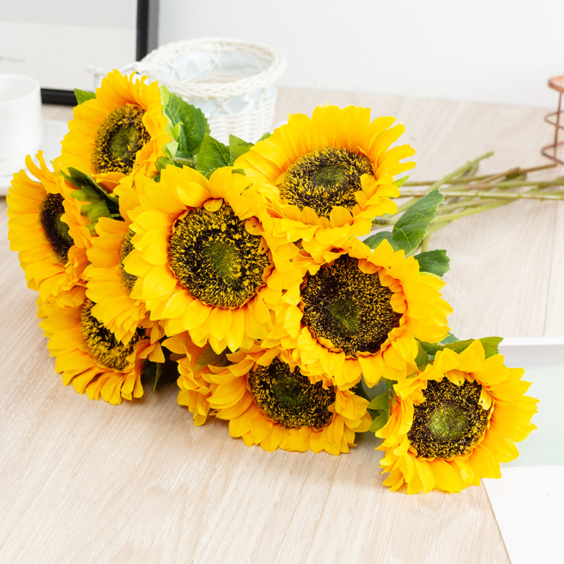 Simulated single small sunflower artificial flower project home placement decoration sunflower wedding shooting props full figure