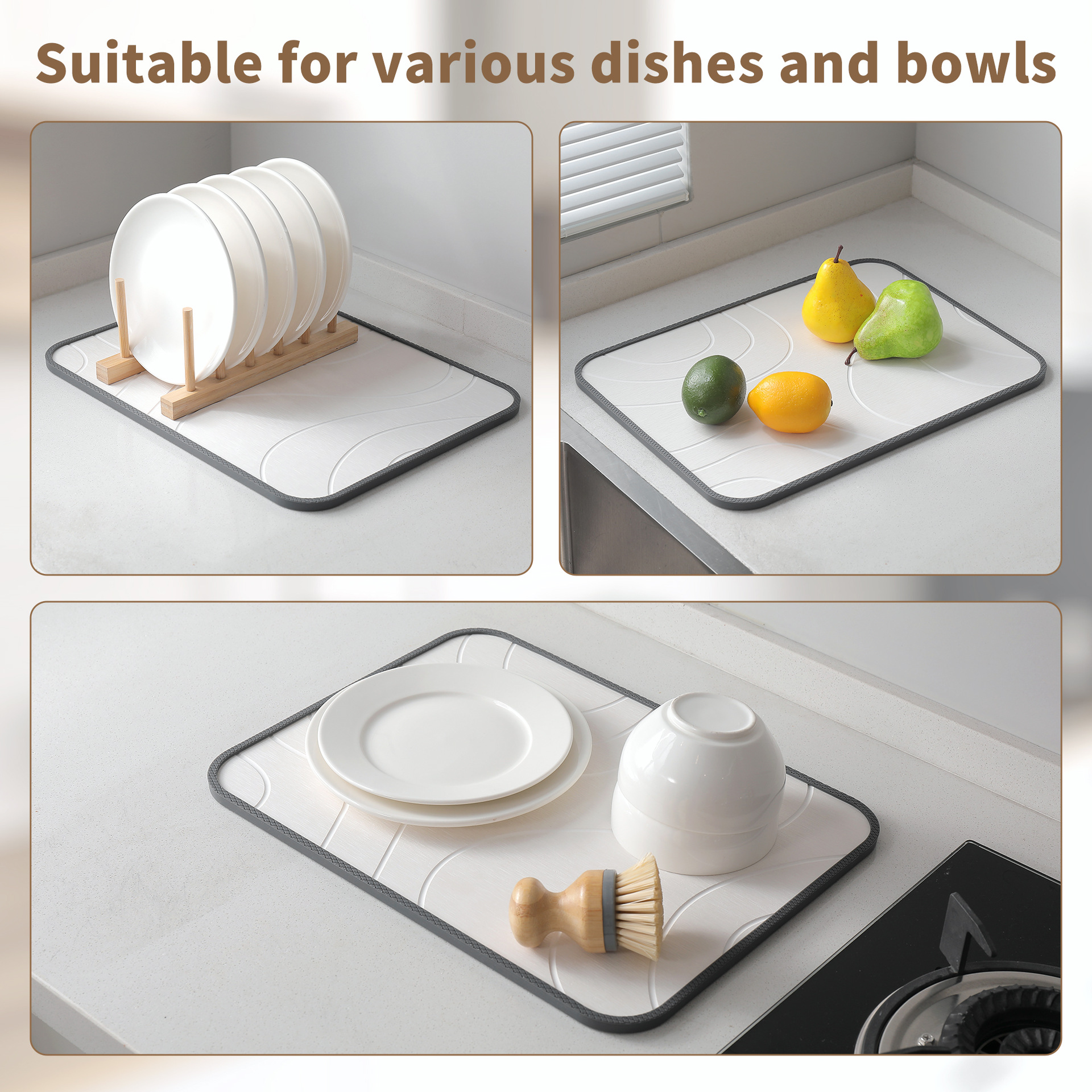 Cross-border new silicone case combined with diatomite absorbent board, kitchen draining and drying pad, countertop coffee pad, anti-slip Specification image