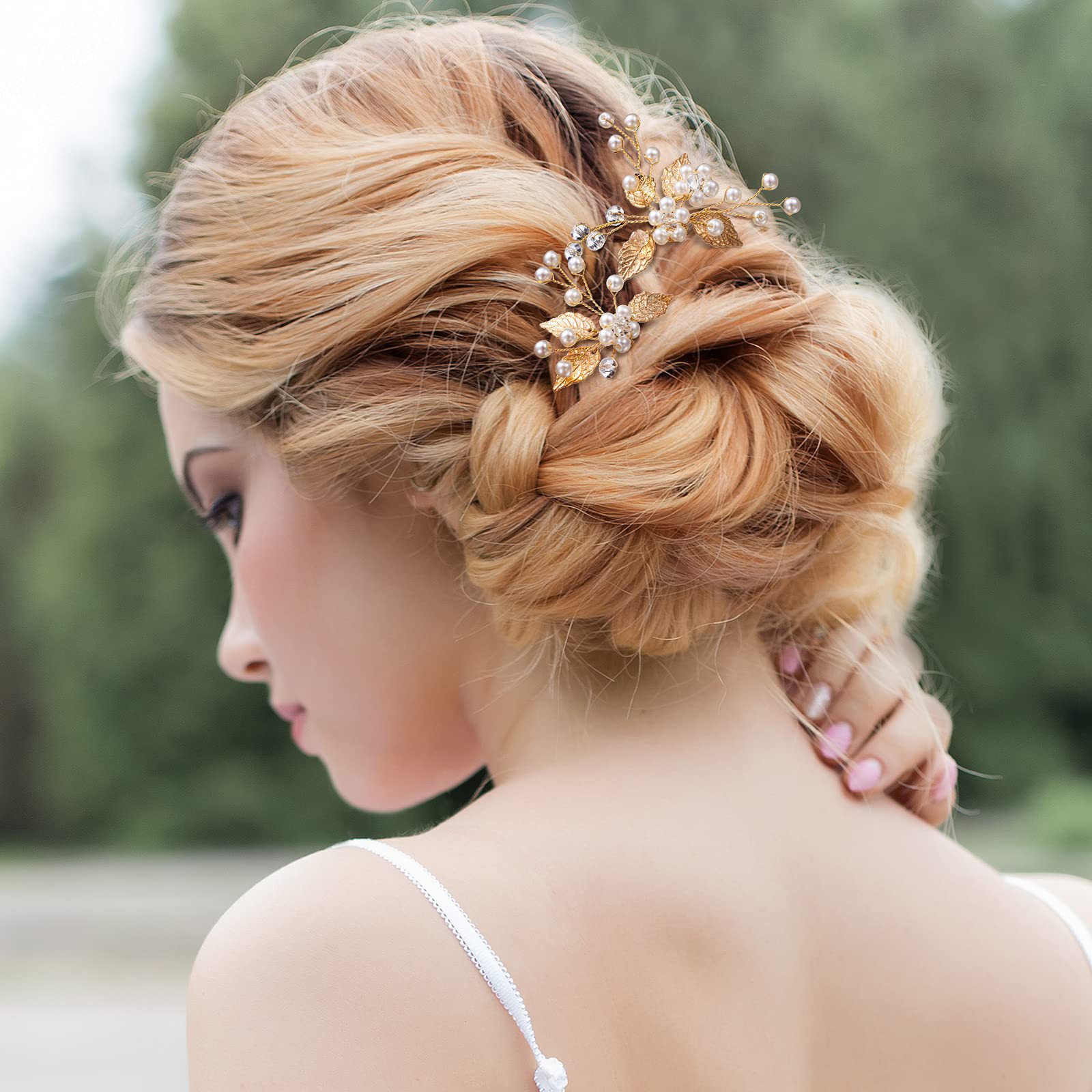Hot-selling golden European and American style bride headwear, handcrafted pearl hair accessories, wedding updo accessories, hair forks, hairpin covers details Picture