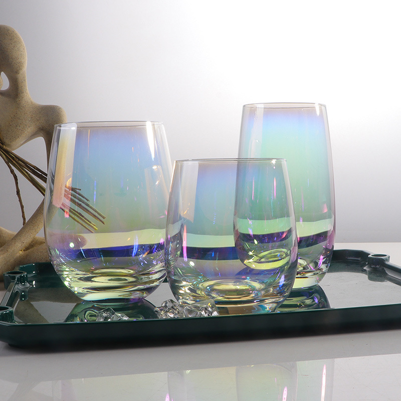 跨境电镀七彩蛋形玻璃杯牛奶果汁杯喝水杯子团队酒店用品水杯Logo