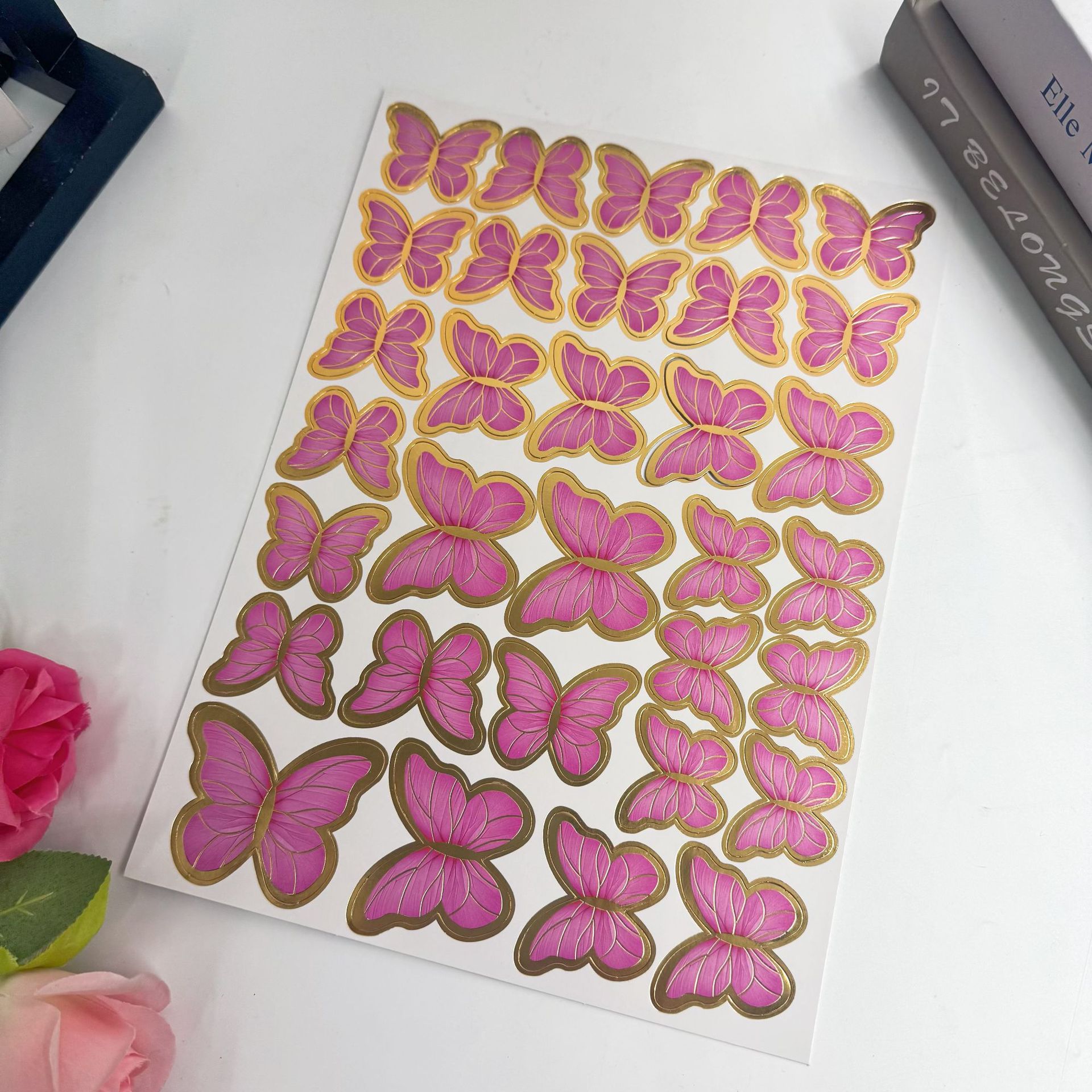 新款跨境网红烫金晕染蝴蝶纸质插件 手工生日蛋糕插牌蛋糕装饰