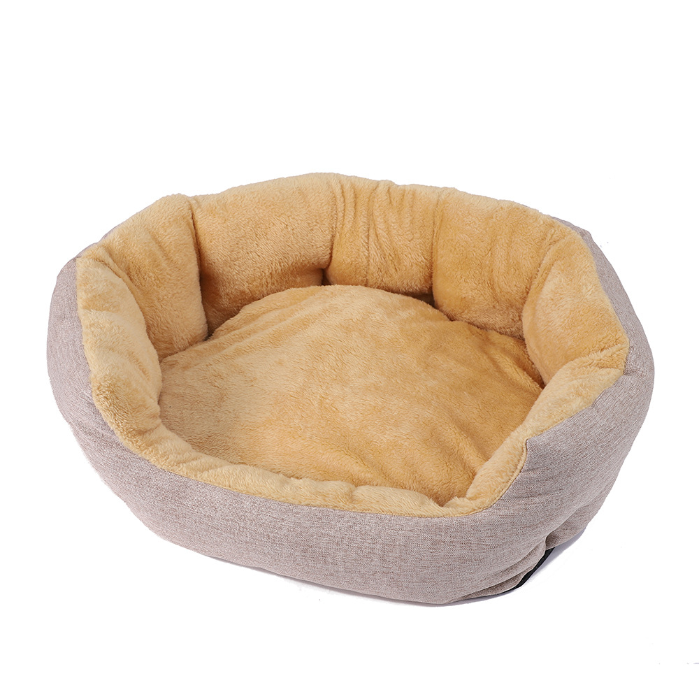 A cute plush cotton and linen octagonal dog bed with thickened fleece for pets in winter. It's a winter cold-proof pet bed for your home Item Picture