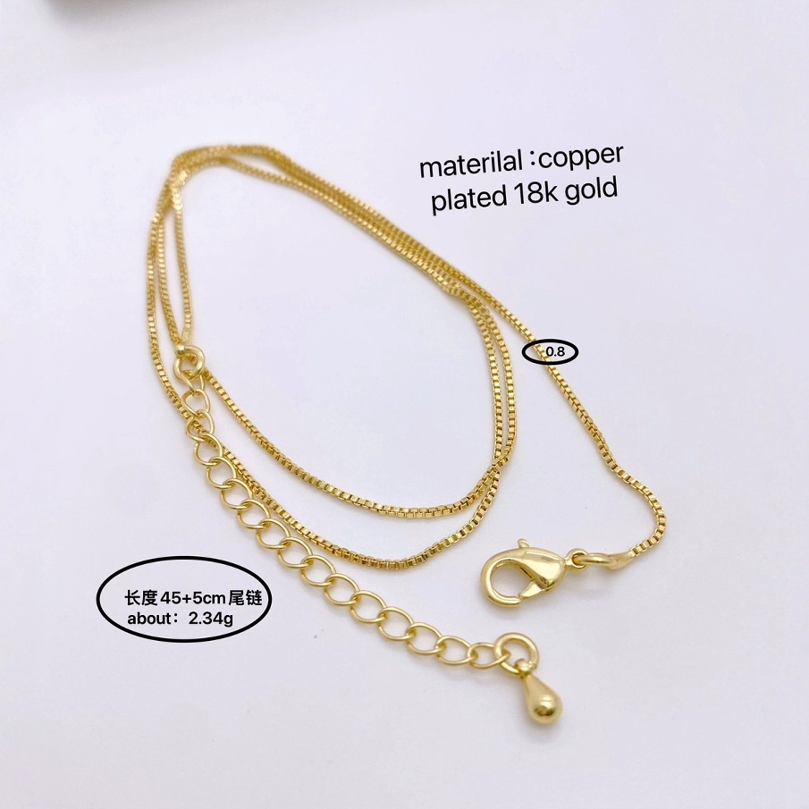 Box chain, real gold electroplated color-preserving diy jewelry chain, versatile for commuting, in stock, factory wholesale Specification drawing