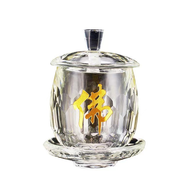 Factory direct sales of Buddha Hall water supply cup ornaments, Great Compassion Mantra Holy Water Cup, crystal offering cup, Guanyin Buddha Dharma Monk Purified Water Cup Item Picture