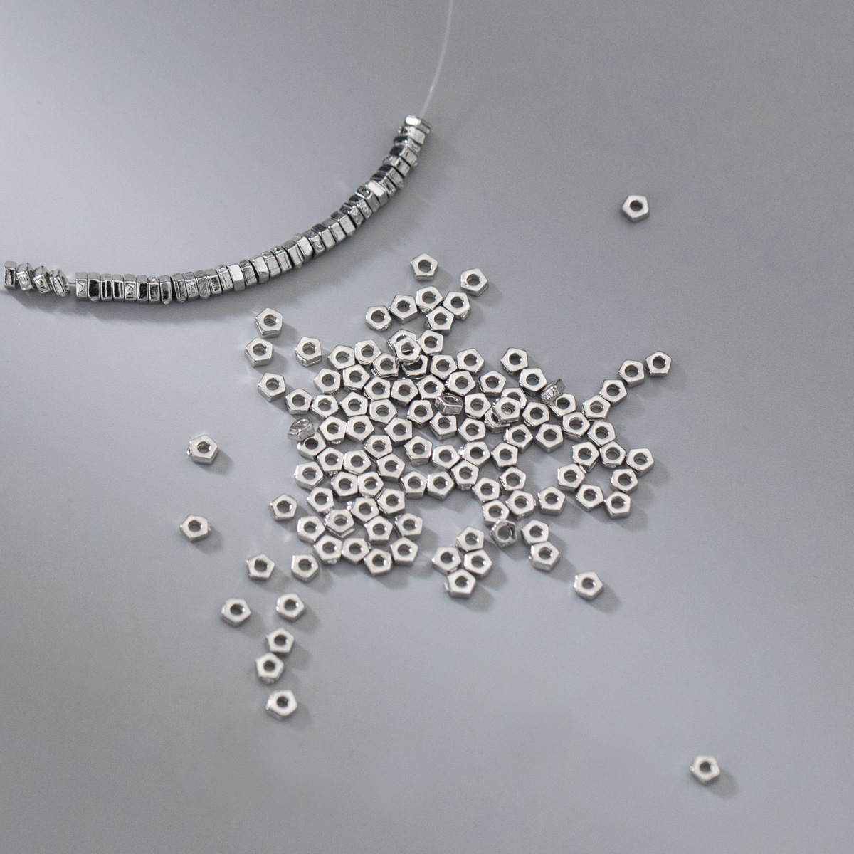 S925银迷你镀金碎银五边形垫片手链项链隔珠diy饰品配件批发Q0346产品图