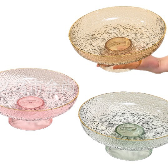New Japanese-style creative transparent fruit plate, plastic living room fruit plate with feet, salad bowl, snack plate Item Picture