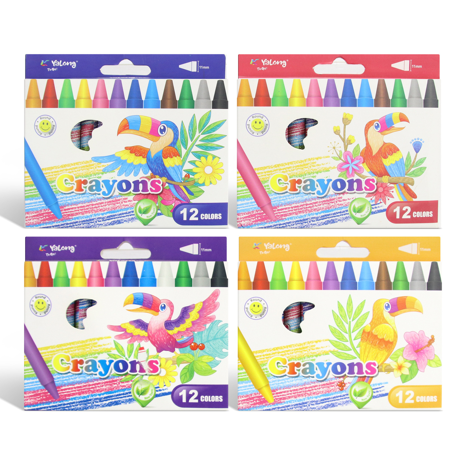 雅隆跨境热卖12色0.8mm圆杆幼儿无毒蜡笔套装绘画学习儿童棕榈蜡白底实物图