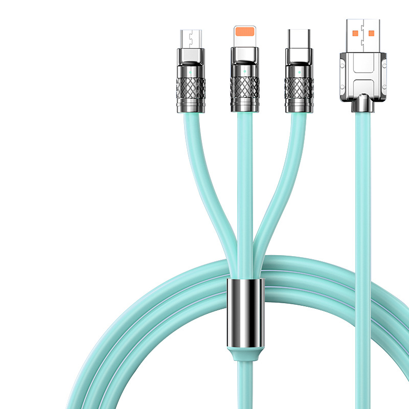 Cable de datos de silicona tres en uno 66w máquina de carga súper rápida pasajero un remolque tres aplicable huawei android apple cable de carga Item Picture