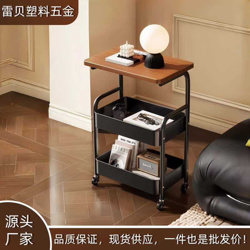 小推车置物架复古风落地带轮可静音移动多层零食架沙发茶几置物架