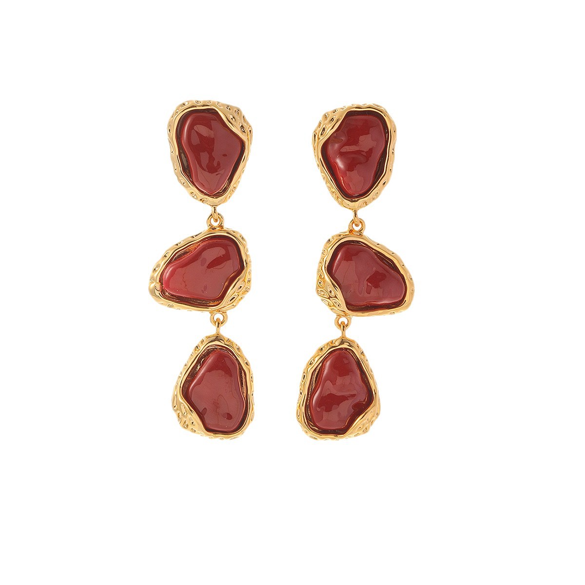 Nasha European and American cross-border copper plated with 18K real gold, set with red plastic beads and tassel earrings, women's S925 silver needle Item Picture