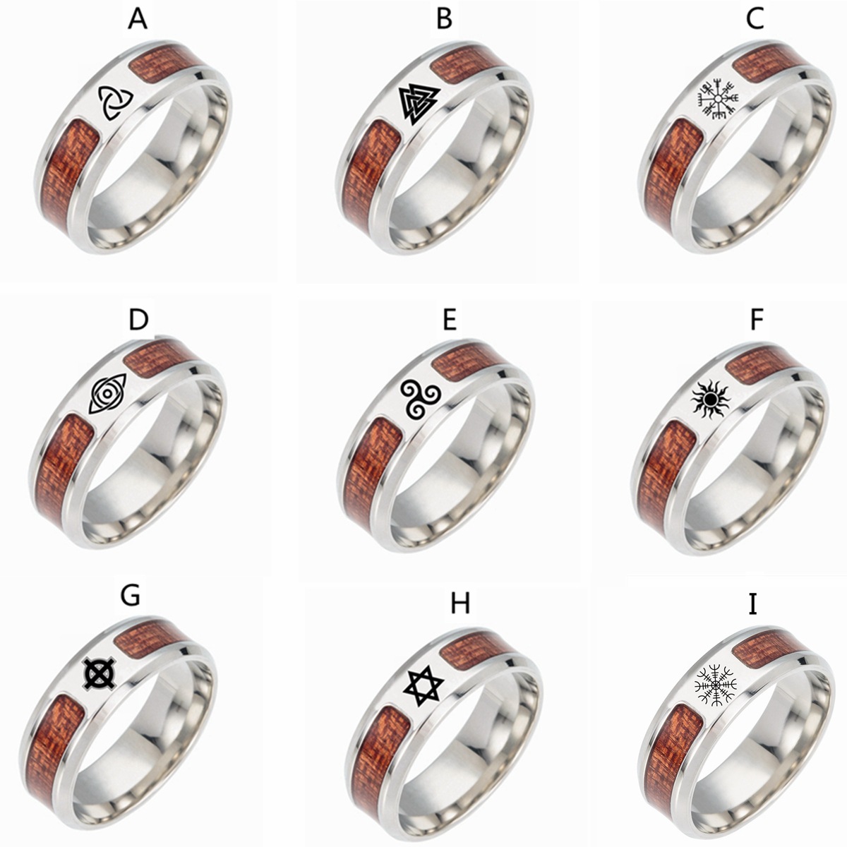 New half-circle wood grain jewelry from Europe and America, Celtic knot, Rune ring, Viking ring, Amazon new style Item Picture