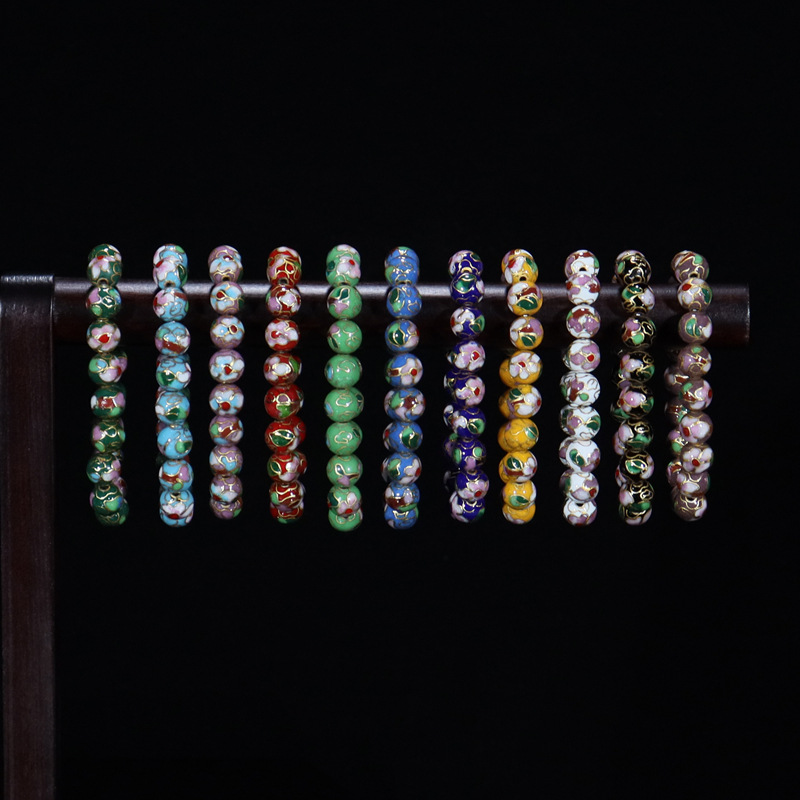Beijing Cloisonne classical ethnic style jewelry, traditional copper base cloisonne enamel polished round bead bracelet Specification image