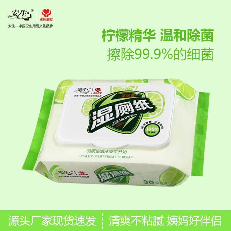 Ansheng directly supplies 30 pieces of travel wet toilet paper and comes with 2 pieces of wet toilet wipes for care, cleaning and wiping the bottom details Picture