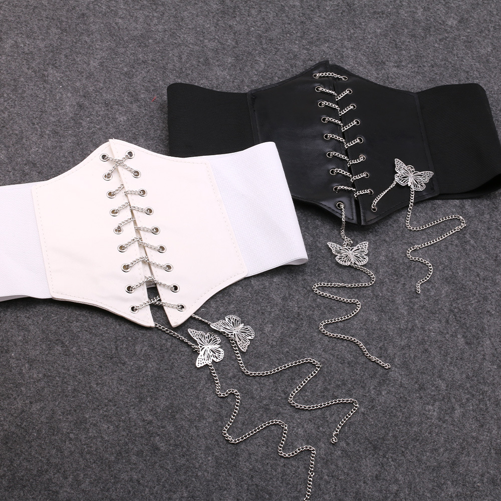 Cross-border metal butterfly chain wide belt, personalized women's casual strap waist decoration, with a wide butterfly waist seal on the outside details Picture