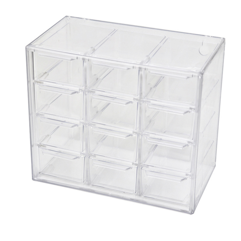 Transparent nine-grid and six-grid dust-proof drawer-style storage box, stationery and jewelry, 12-grid cosmetics storage, for students Item Picture