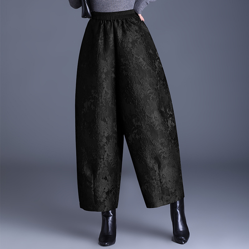 浮雕提花阔腿裤女2025秋冬新款保暖羽绒棉裤九分灯笼裤靴裤批发