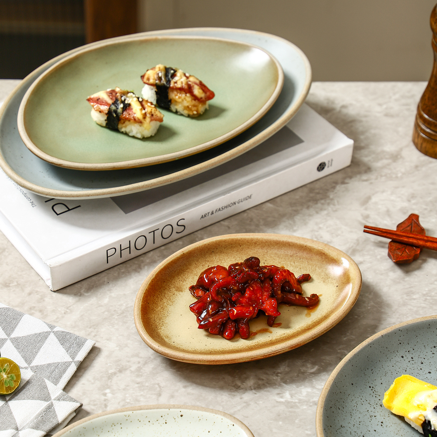 盘子/木质托盘/碗碟盘子/四区陶瓷盘/意面盘子细节图