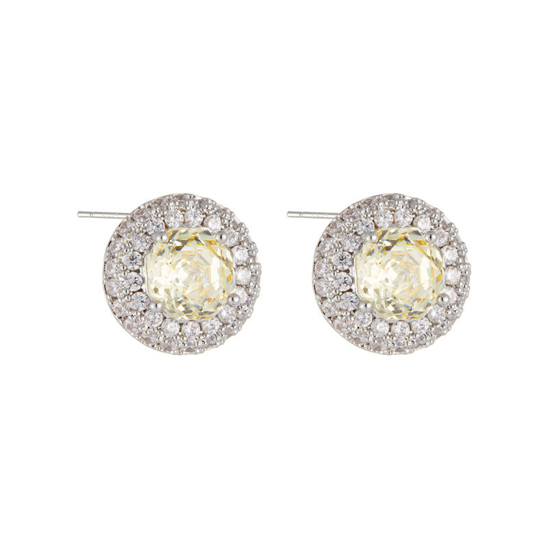 Light luxury and high-end rose-cut stud earrings, copper alloy double-layer micro-inlaid round earrings, s925 silver needle versatile women's earrings Item Picture