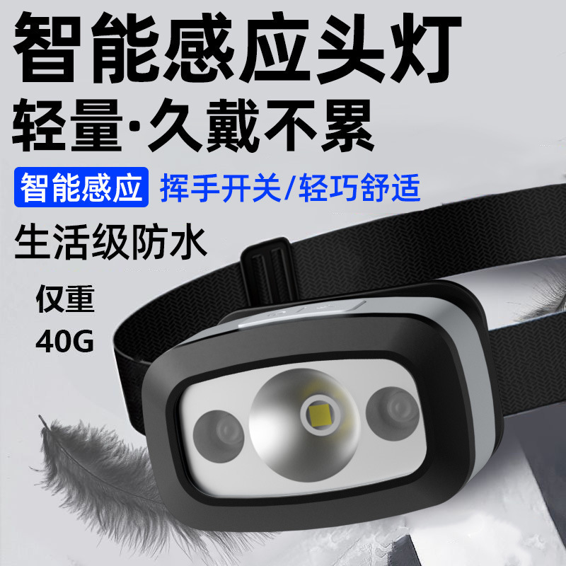LED charging intelligent sensing strong light head lamp, portable strong light night fishing, small head lamp for night running, outdoor flashlight details Picture