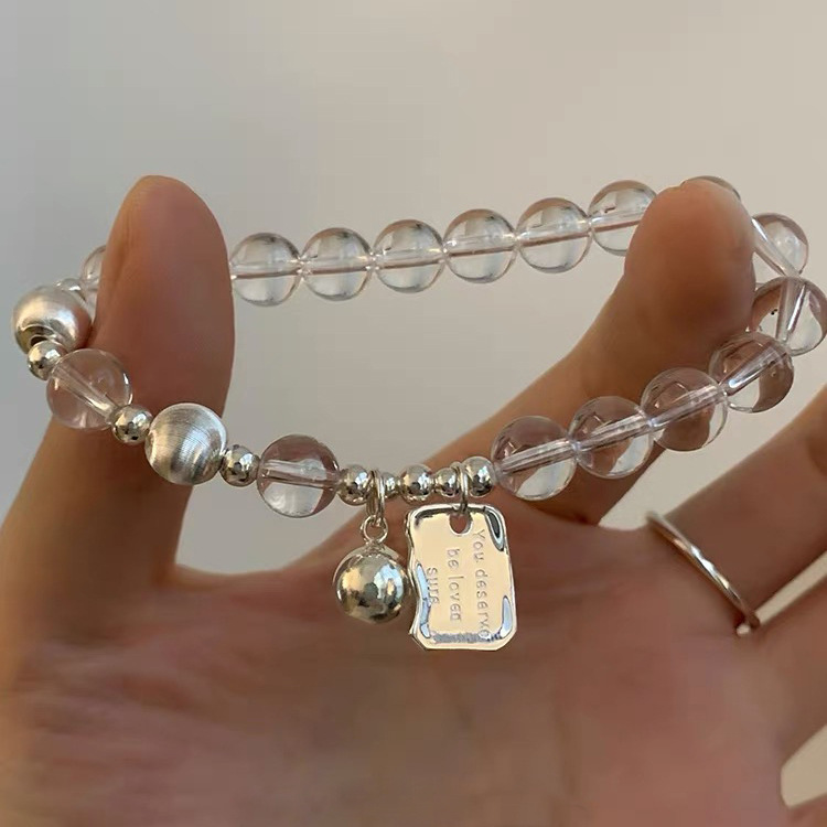 s925 sterling silver white crystal cat's eye round bead bracelet, a cool and refreshing women's ins style simple and versatile accessory details Picture