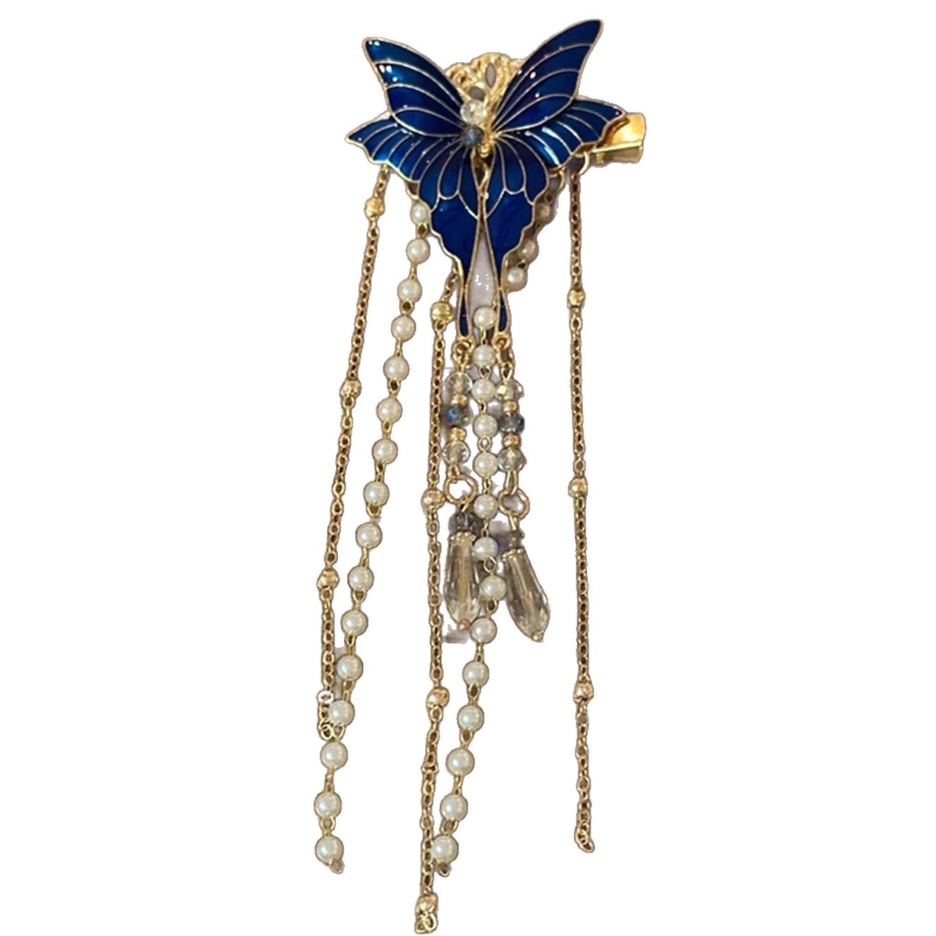 New Chinese-style blue butterfly tassel hair clips, women's side clips, Hanfu headwear, hair clips and hair accessories Item Picture