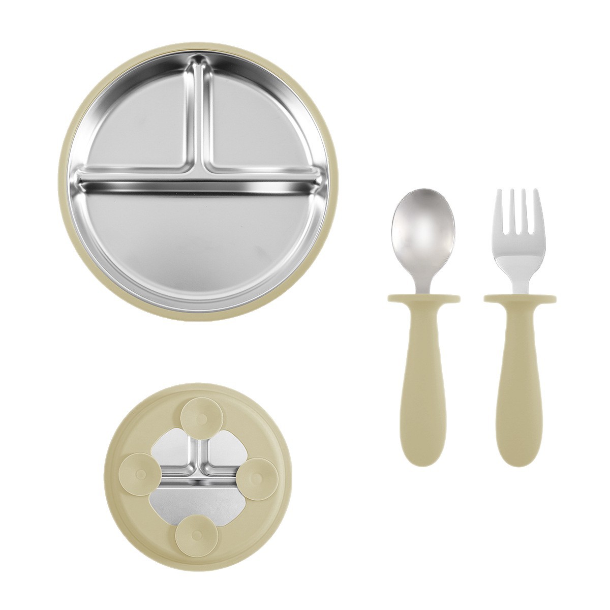 Amazon's best-selling 304 stainless steel plate set, silicone suction cups, anti-slip and heat-insulating children's complementary food feeding tableware Item Picture