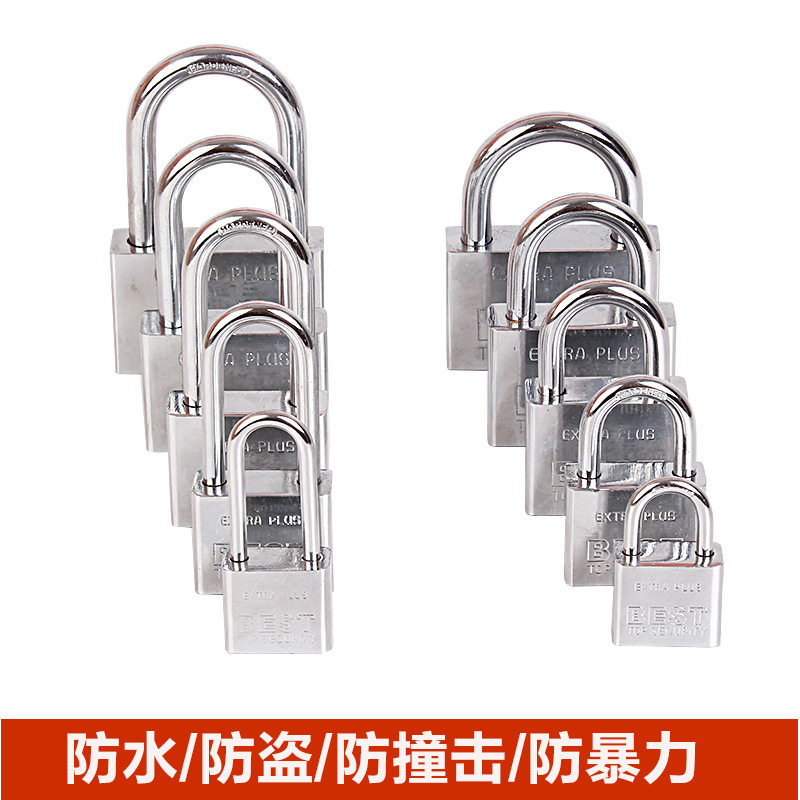 Free shipping door padlock, anti-theft lock, super B-grade small padlock, stainless steel imitation padlock, waterproof and rust-proof, through opening lock head